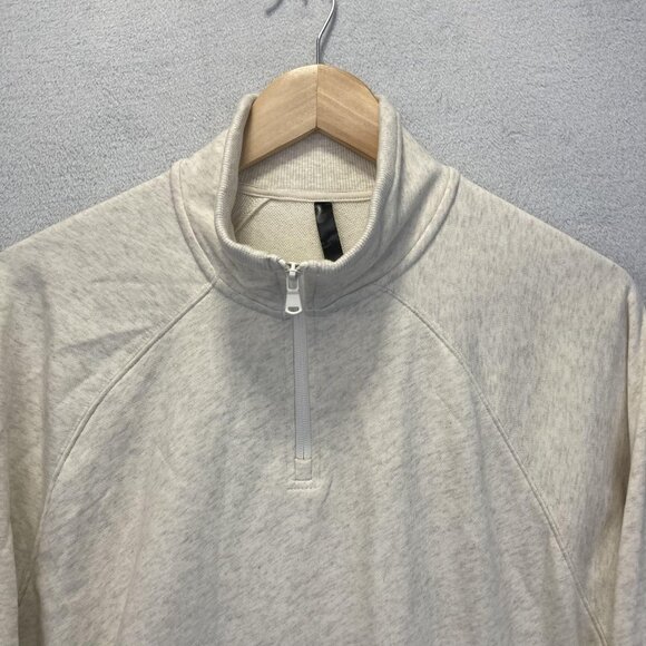 Fabletics 1/4 Zip Pullover Sweater Mens Medium Oatmeal Athletic Raglan Comfy - Picture 3 of 16